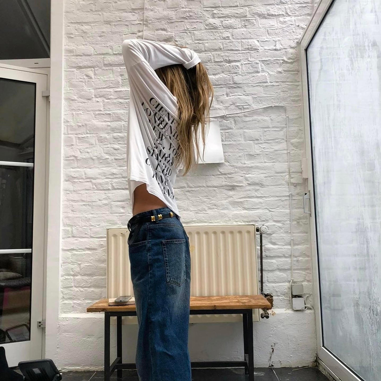 STUDIO ADINE made-to-order CIENFUEGO LONG SLEEVE TEE  in colour SOFT WHITE, artisan-crafted in Bali