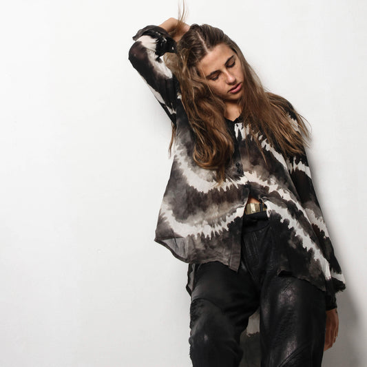 STUDIO ADINE made-to-order LEILA BLOUSE in colour CUSTOM TIE DYE, artisan-crafted in Bali