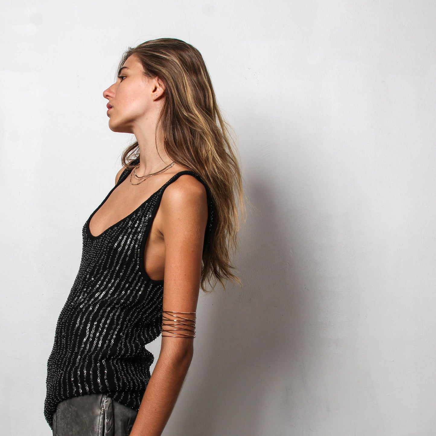 Ribbed sequin tank