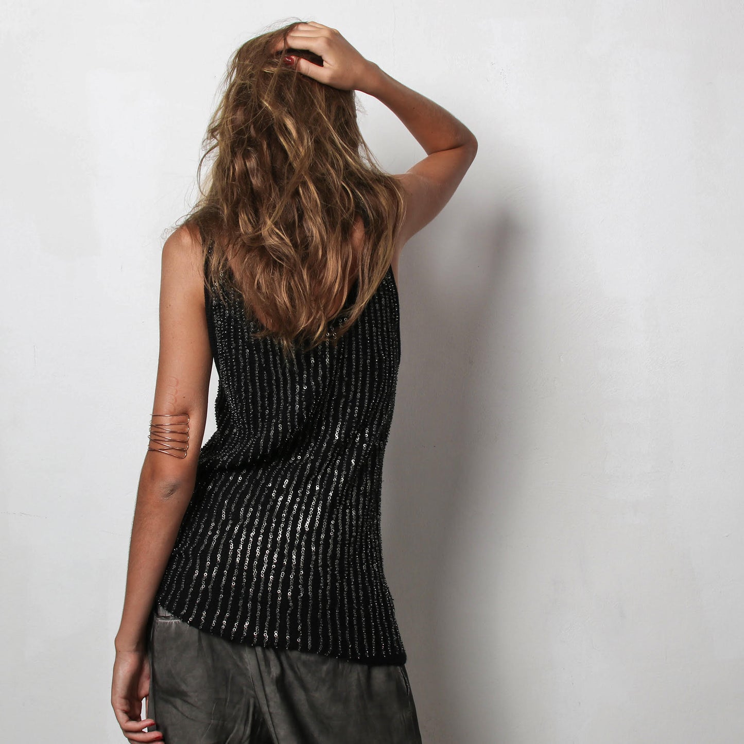 Ribbed sequin tank